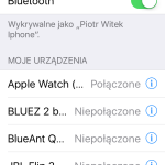 Zrzut ekranu - Ustawienia Bluetooth w systemie iOS i lista sparowanych urządzeń