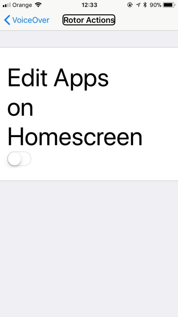 Zrzut ekranu z iPhone - Ustawienia funkcji Rotor Actions