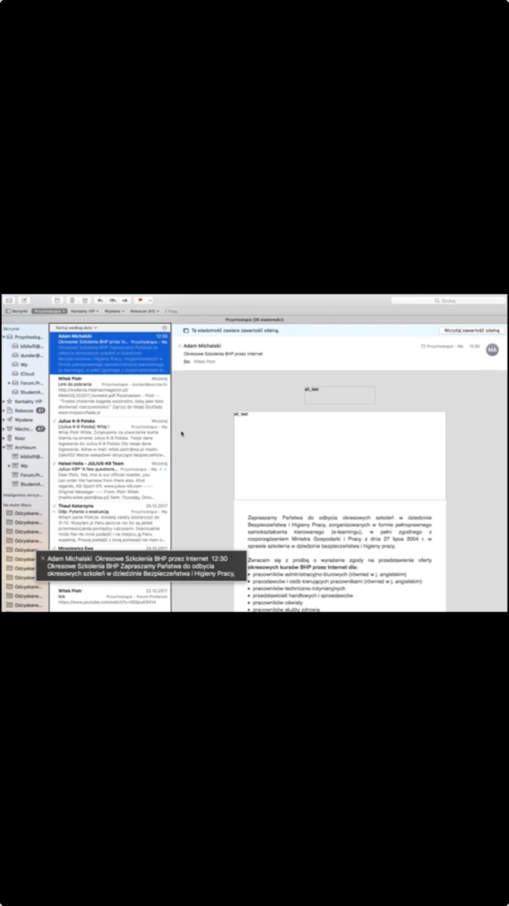 Kadr z nagrania o aplikacji Mail w systemie macOS