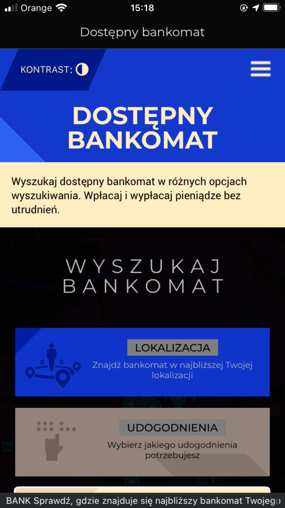 Zrzut ekranu - Główny ekran aplikacji Dostępny Bankomat