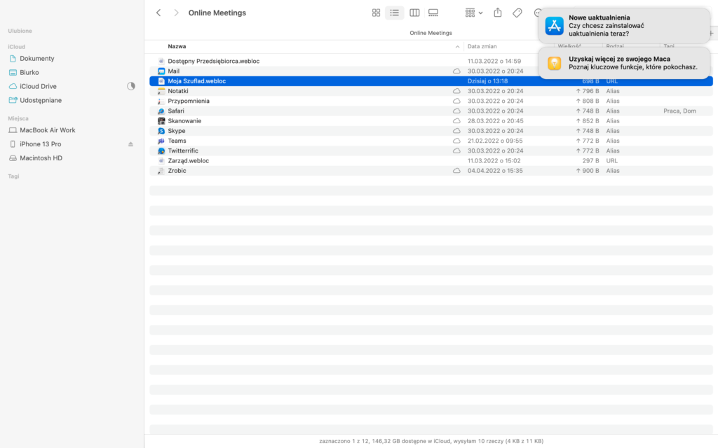 Zrzut ekranu - Folder zawierający różne skróty